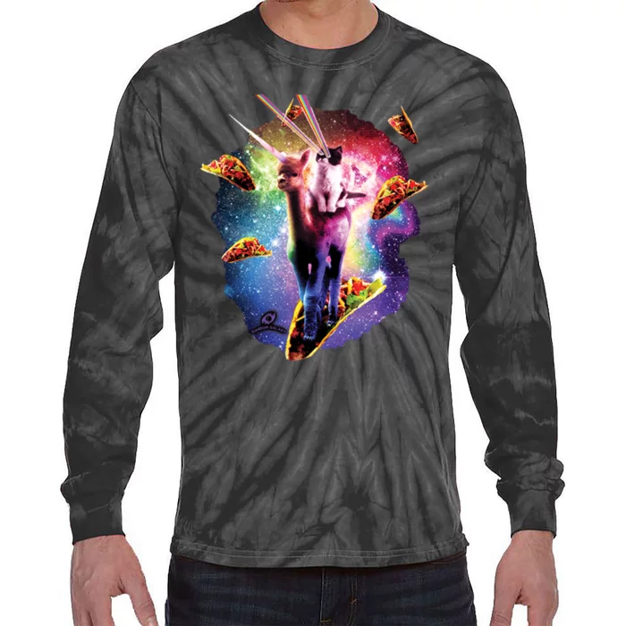 Cosmic Laser Cat Riding Alpacacorn Shooting Tacos Tie-Dye Long Sleeve Shirt