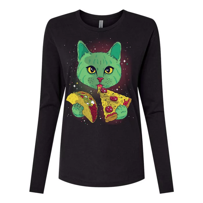 Cosmic Pizza Taco Space Cat Womens Cotton Relaxed Long Sleeve T-Shirt