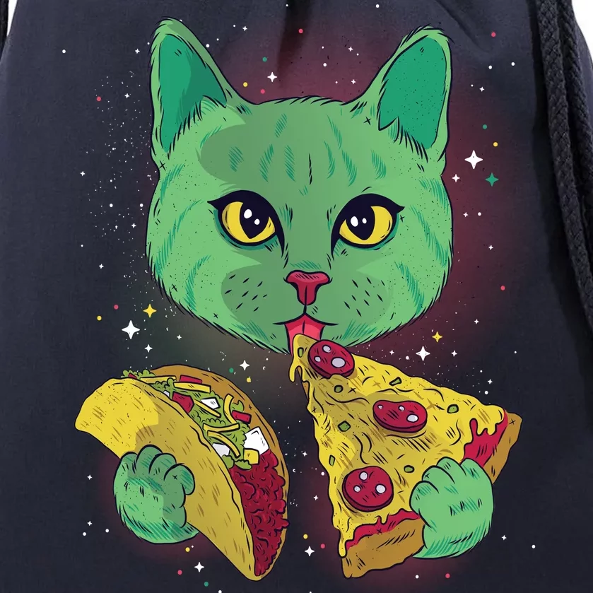 Cosmic Pizza Taco Space Cat Drawstring Bag