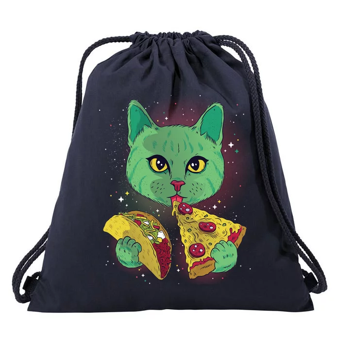 Cosmic Pizza Taco Space Cat Drawstring Bag