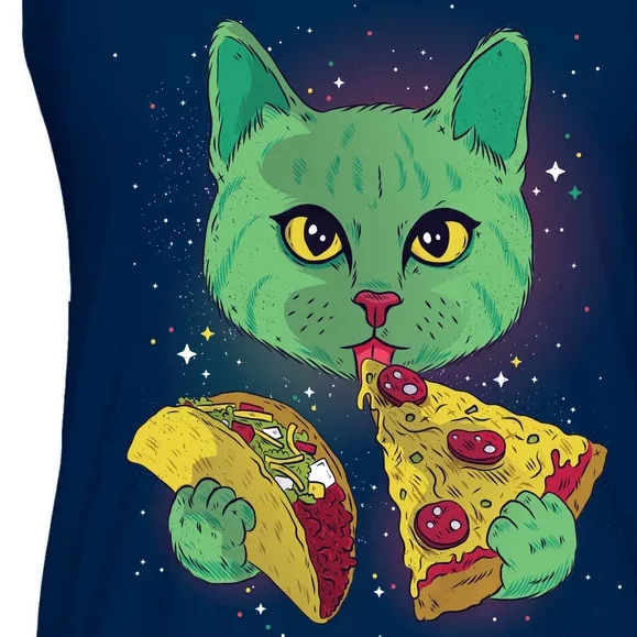 Cosmic Pizza Taco Space Cat Ladies Essential Flowy Tank