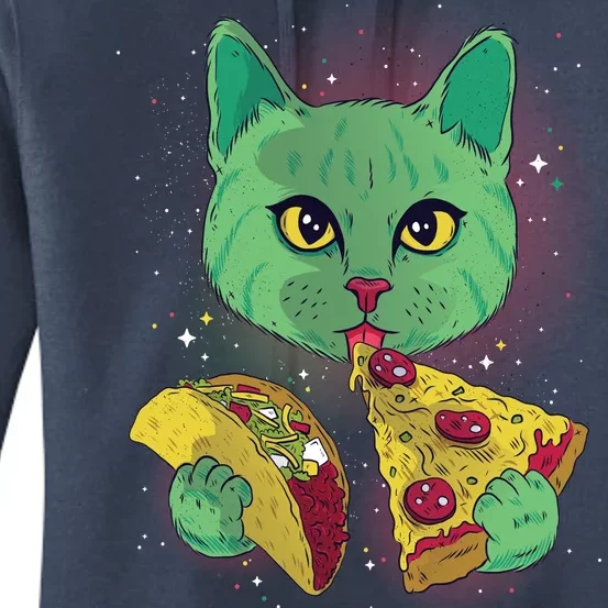 Cosmic Pizza Taco Space Cat Women's Pullover Hoodie