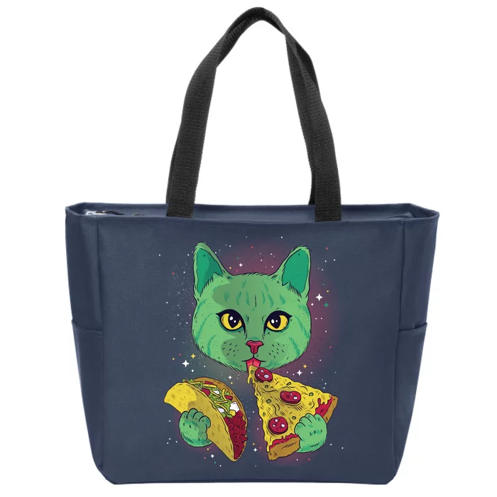 Cosmic Pizza Taco Space Cat Zip Tote Bag