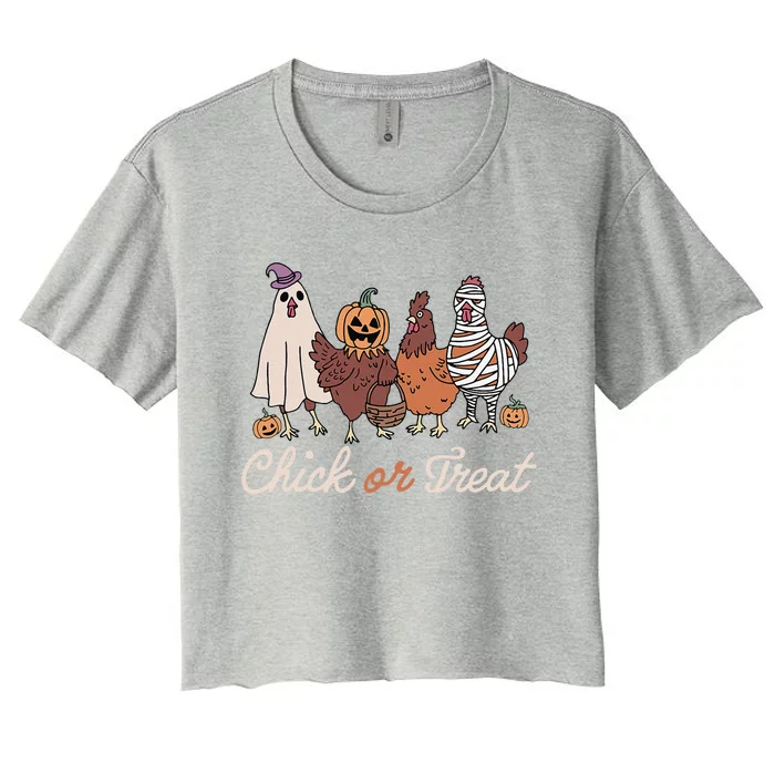 Chick Or Treat Halloween Witch Spooky Chicken Gift Women's Crop Top Tee