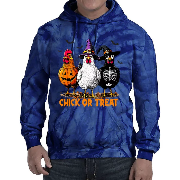 Chick Or Treat Spooky Chicken Witch Halloween Costume Tie Dye Hoodie