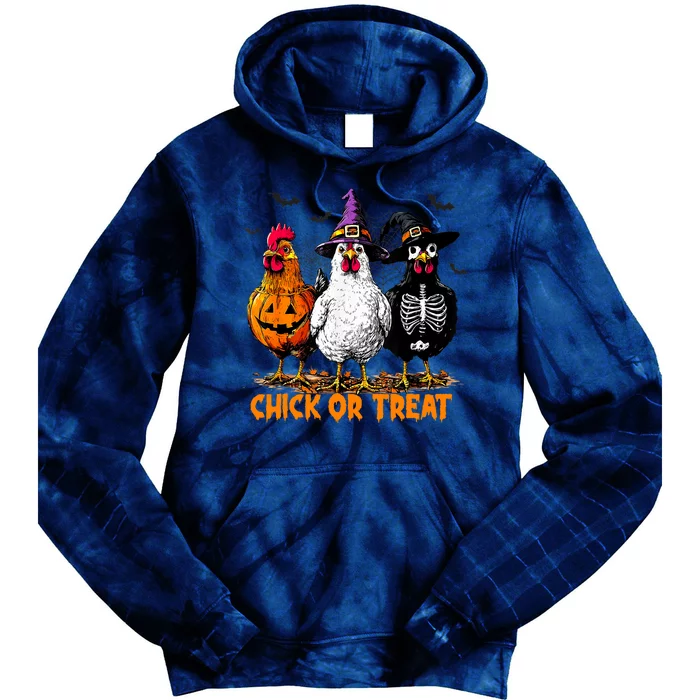 Chick Or Treat Spooky Chicken Witch Halloween Costume Tie Dye Hoodie