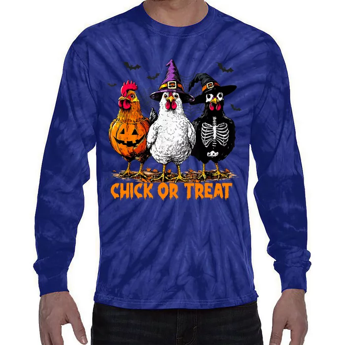 Chick Or Treat Spooky Chicken Witch Halloween Costume Tie-Dye Long Sleeve Shirt