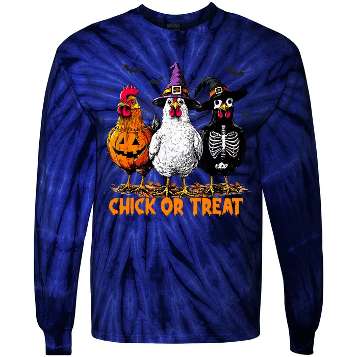 Chick Or Treat Spooky Chicken Witch Halloween Costume Tie-Dye Long Sleeve Shirt