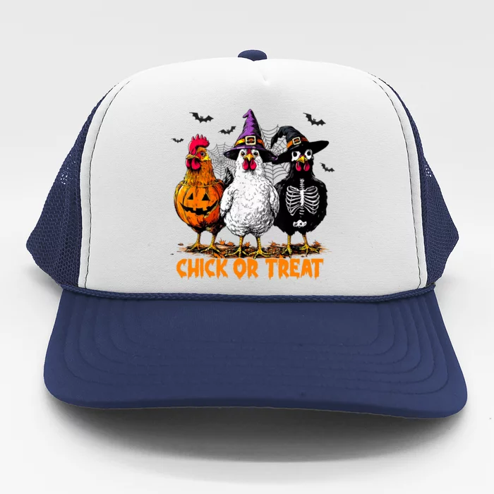 Chick Or Treat Spooky Chicken Witch Halloween Costume Trucker Hat