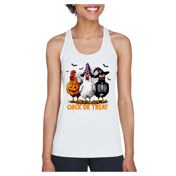 Chick Or Treat Spooky Chicken Witch Halloween Costume Women's Racerback Tank