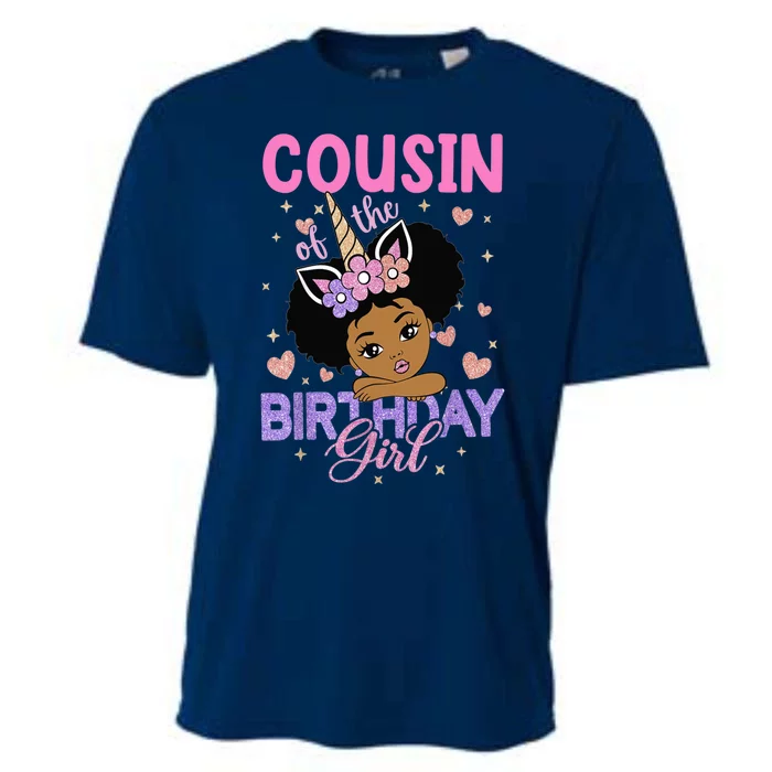 Cousin Of The Birthday Girl Melanin Afro Unicorn 1st Family Cooling Performance Crew T-Shirt