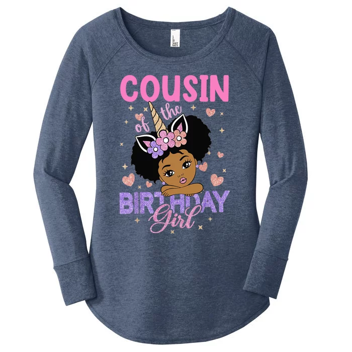 Cousin Of The Birthday Girl Melanin Afro Unicorn 1st Family Women's Perfect Tri Tunic Long Sleeve Shirt