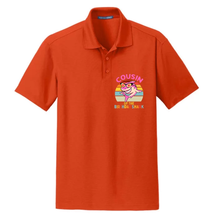 Cousin of the Shark Birthday Girl Matching Family Dry Zone Grid Performance Polo