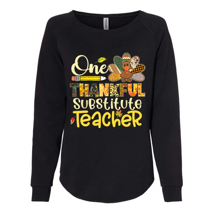 Cute One Thankful Substitute Teacher Turkey Leopard Womens California Wash Sweatshirt