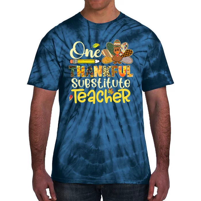 Cute One Thankful Substitute Teacher Turkey Leopard Tie-Dye T-Shirt