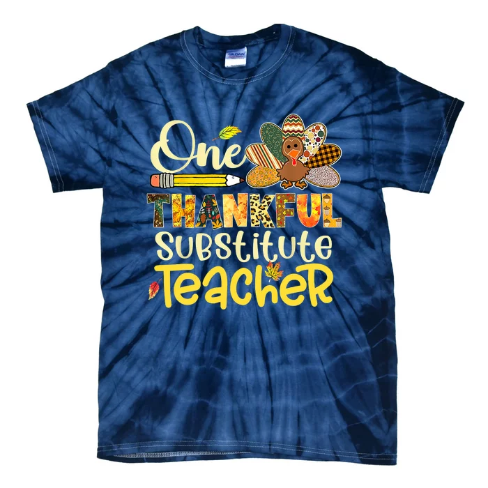 Cute One Thankful Substitute Teacher Turkey Leopard Tie-Dye T-Shirt