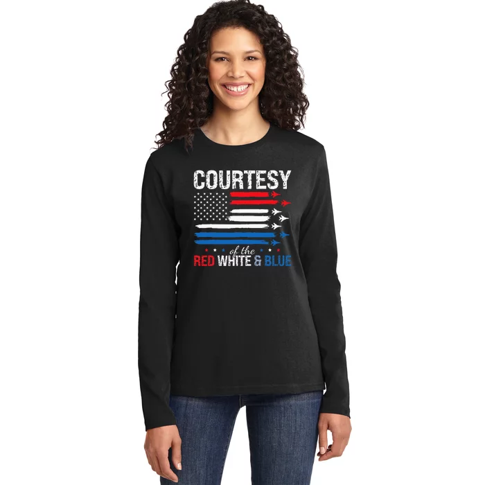 Courtesy Of The Usa Red White And Blue 4th Of July Ladies Long Sleeve Shirt