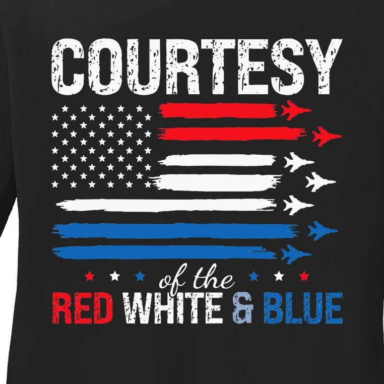 Courtesy Of The Usa Red White And Blue 4th Of July Ladies Long Sleeve Shirt