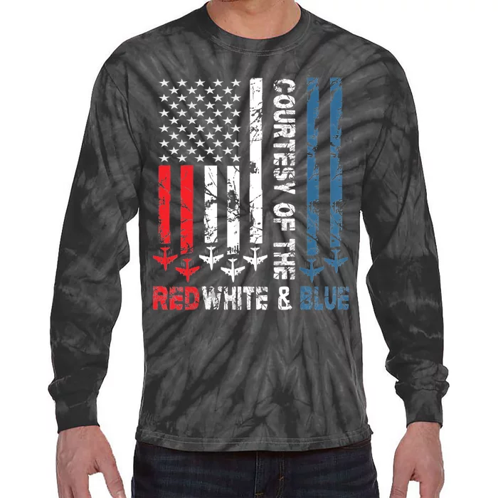 Courtesy Of The Red White And Blue Vintage America Us Flag Tie-Dye Long Sleeve Shirt