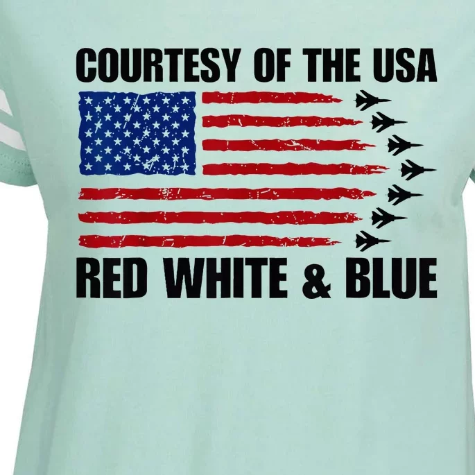 Courtesy Of The Usa Red White And Blue Enza Ladies Jersey Football T-Shirt