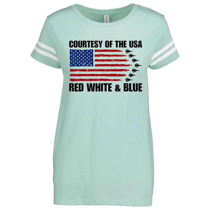 Courtesy Of The Usa Red White And Blue Enza Ladies Jersey Football T-Shirt