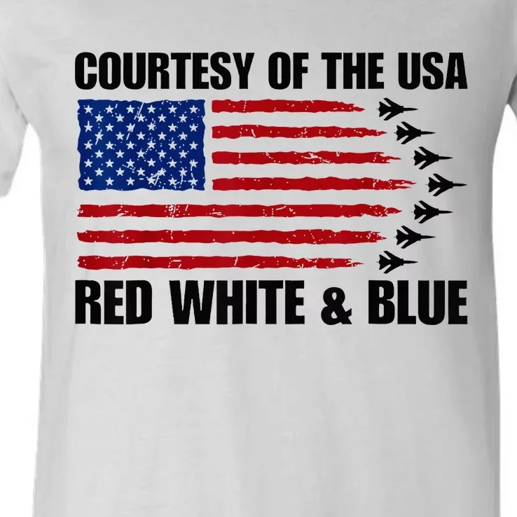 Courtesy Of The Usa Red White And Blue V-Neck T-Shirt