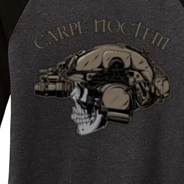 Carpe OWN THE NIGHT Noctem Skull Helmet NVGs Women's Tri-Blend 3/4-Sleeve Raglan Shirt