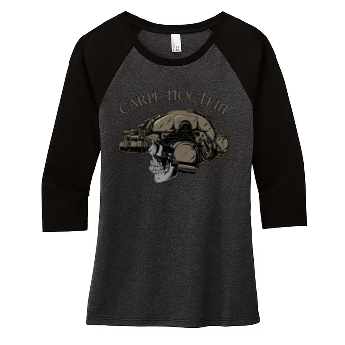 Carpe OWN THE NIGHT Noctem Skull Helmet NVGs Women's Tri-Blend 3/4-Sleeve Raglan Shirt