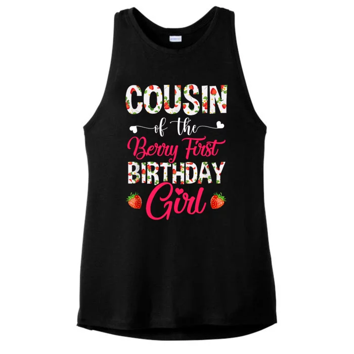 Cousin Of The Birthday Gifts Girl Strawberry Berry First Birthday Ladies Tri-Blend Wicking Tank