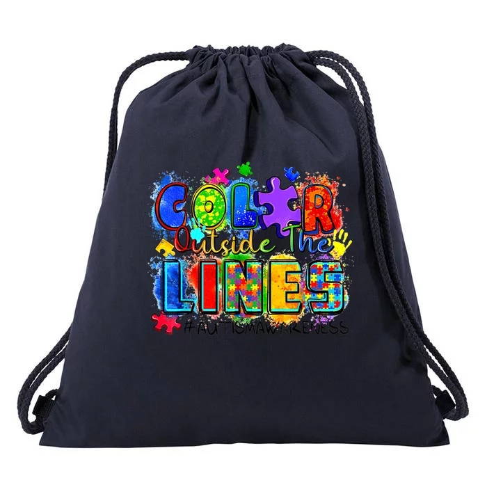 Color Outside The Lines Autism Awareness Drawstring Bag