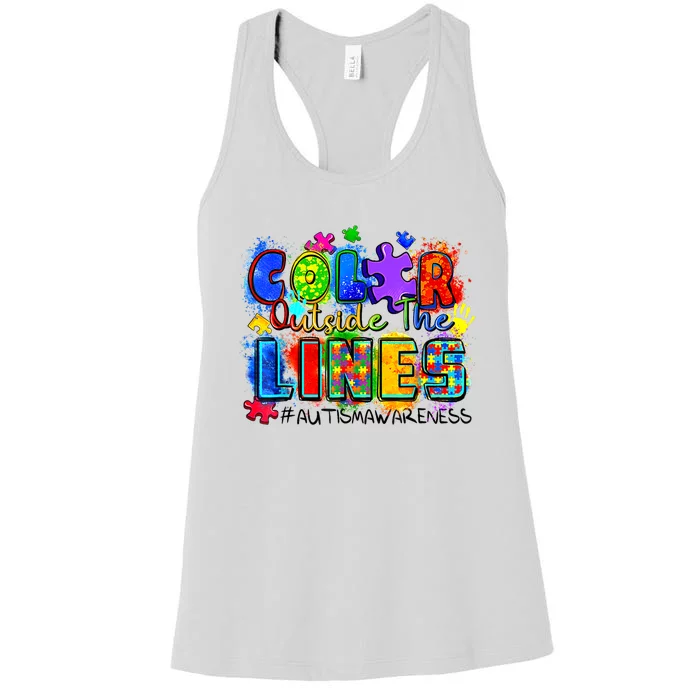 Color Outside The Lines Autism Awareness Women's Racerback Tank