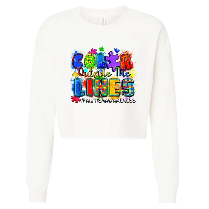 Color Outside The Lines Autism Awareness Cropped Pullover Crew