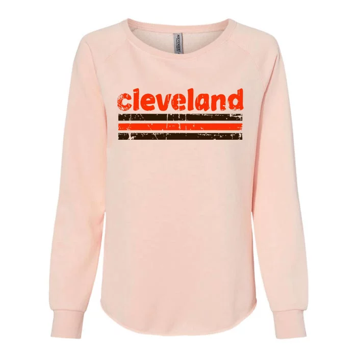 Cleveland Ohio Three Stripe Vintage Weathered Womens California Wash Sweatshirt