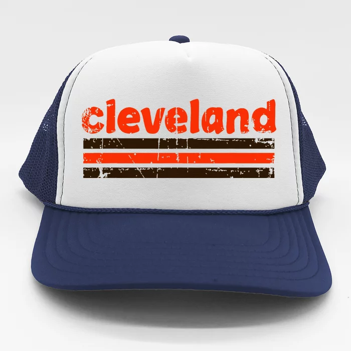 Cleveland Ohio Three Stripe Vintage Weathered Trucker Hat