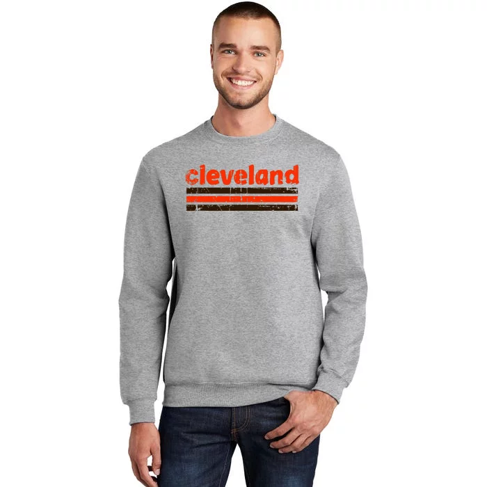 Cleveland Ohio Three Stripe Vintage Weathered Tall Sweatshirt