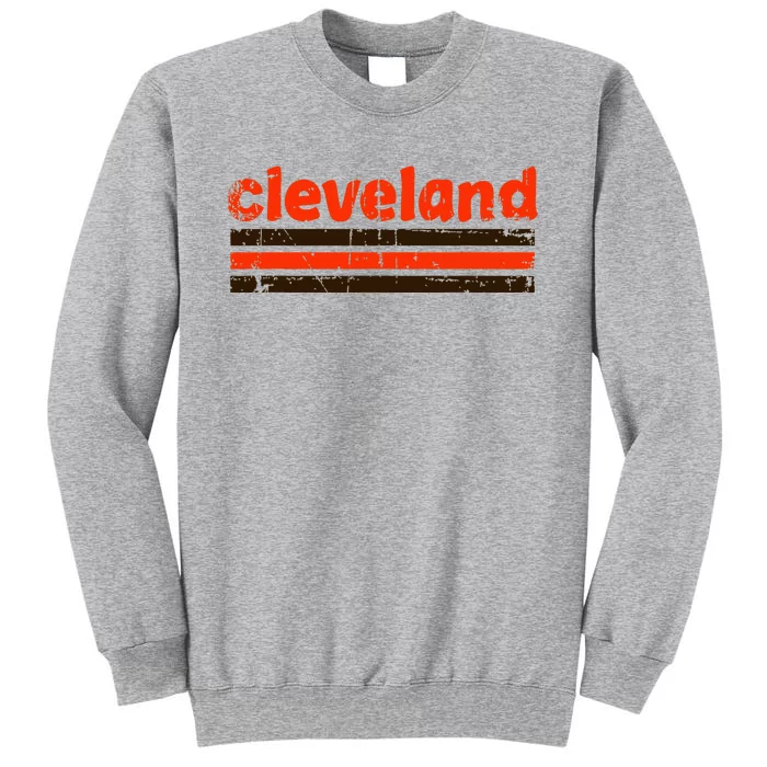 Cleveland Ohio Three Stripe Vintage Weathered Tall Sweatshirt