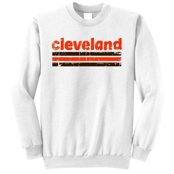 Cleveland Ohio Three Stripe Vintage Weathered Sweatshirt