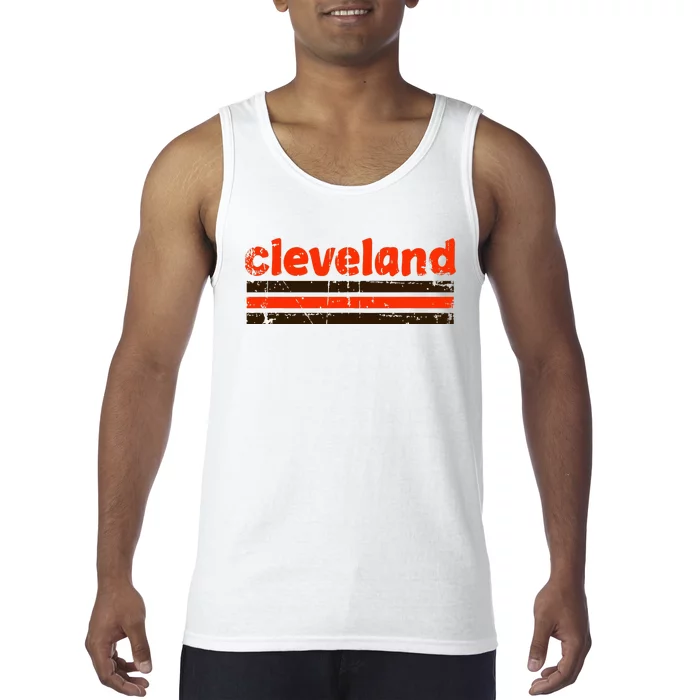 Cleveland Ohio Three Stripe Vintage Weathered Tank Top