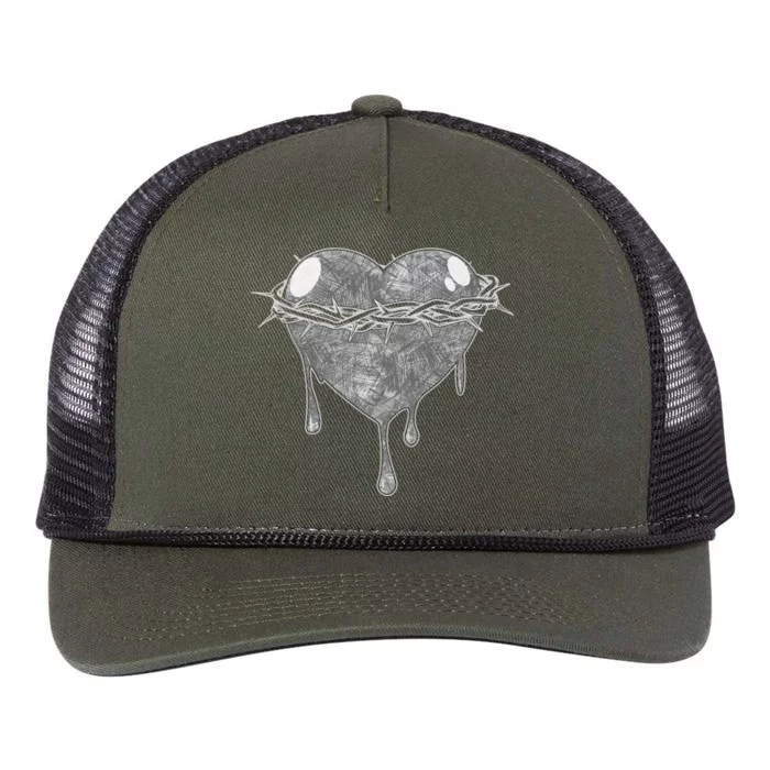 Crown Of Thorns Bleeding Heart Retro Rope Trucker Hat Cap