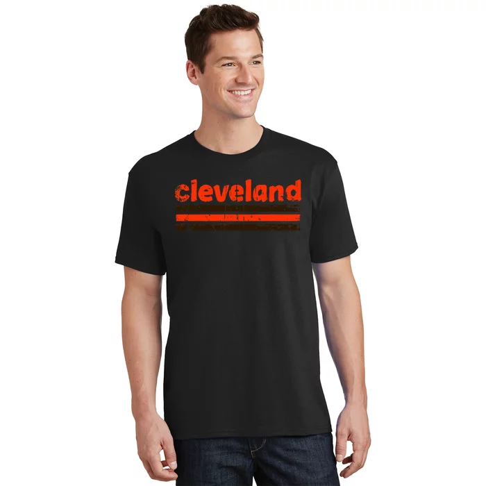 Cleveland Ohio Three Stripe Vintage Weathered T-Shirt