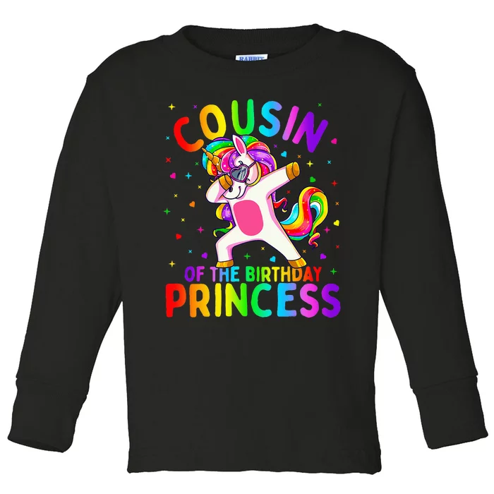 Cousin of the Birthday Princess Dabbing Unicorn Toddler Long Sleeve Shirt