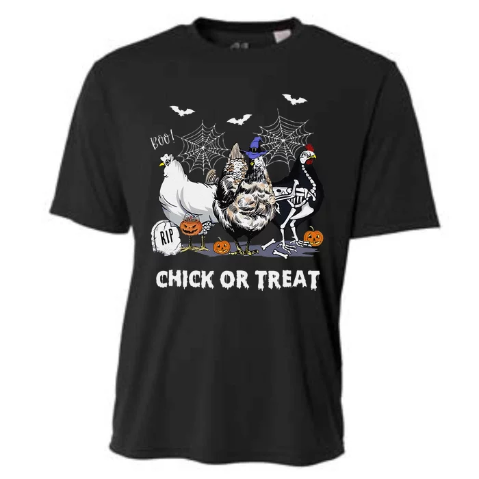 Chick Or Treat Skeleton Chicken Halloween Pumpkin Cooling Performance Crew T-Shirt