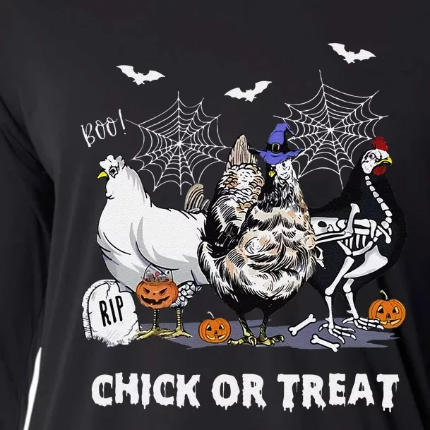 Chick Or Treat Skeleton Chicken Halloween Pumpkin Cooling Performance Long Sleeve Crew