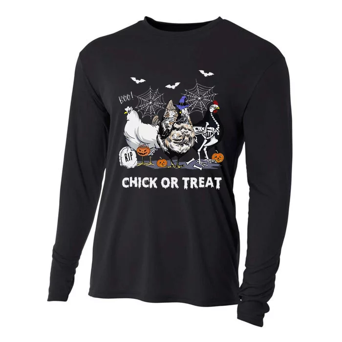 Chick Or Treat Skeleton Chicken Halloween Pumpkin Cooling Performance Long Sleeve Crew