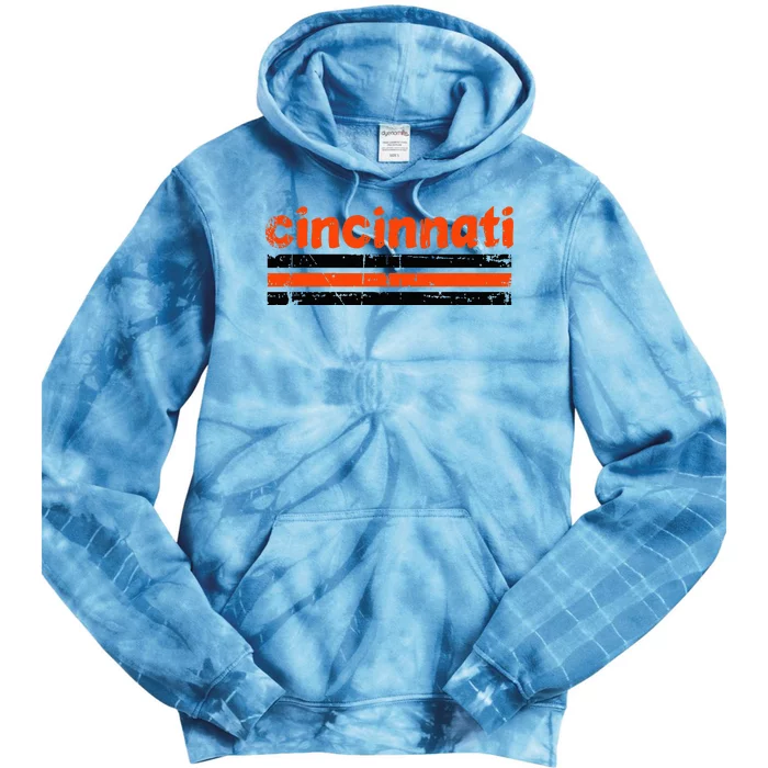 Cincinnati Ohio Three Stripe Vintage Weathered Tie Dye Hoodie