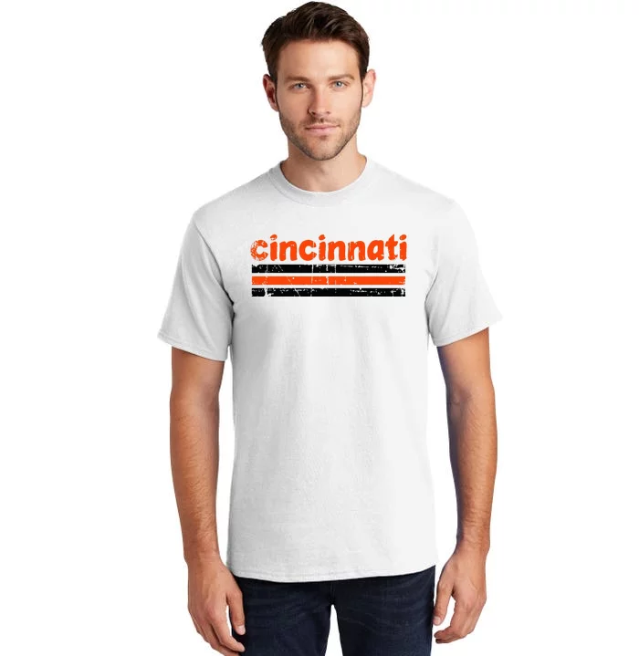 Cincinnati Ohio Three Stripe Vintage Weathered Tall T-Shirt