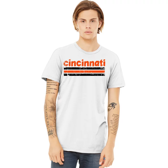 Cincinnati Ohio Three Stripe Vintage Weathered Premium T-Shirt