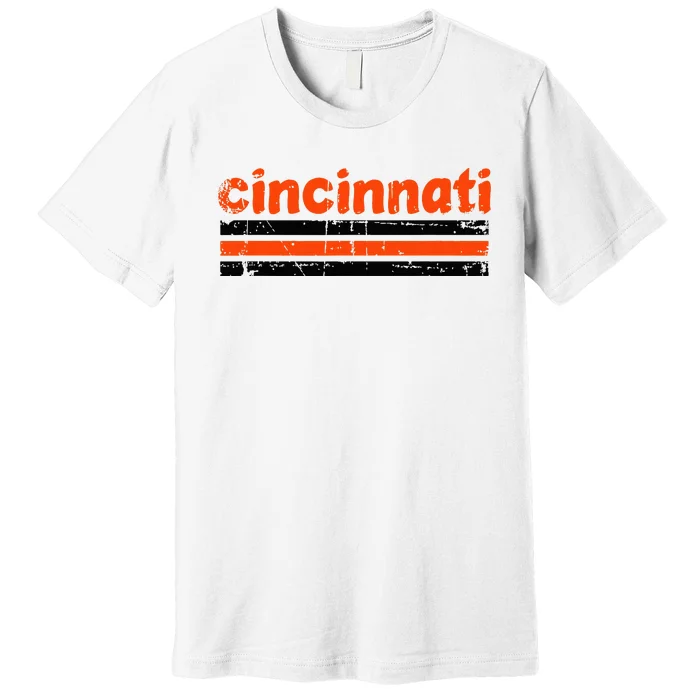 Cincinnati Ohio Three Stripe Vintage Weathered Premium T-Shirt