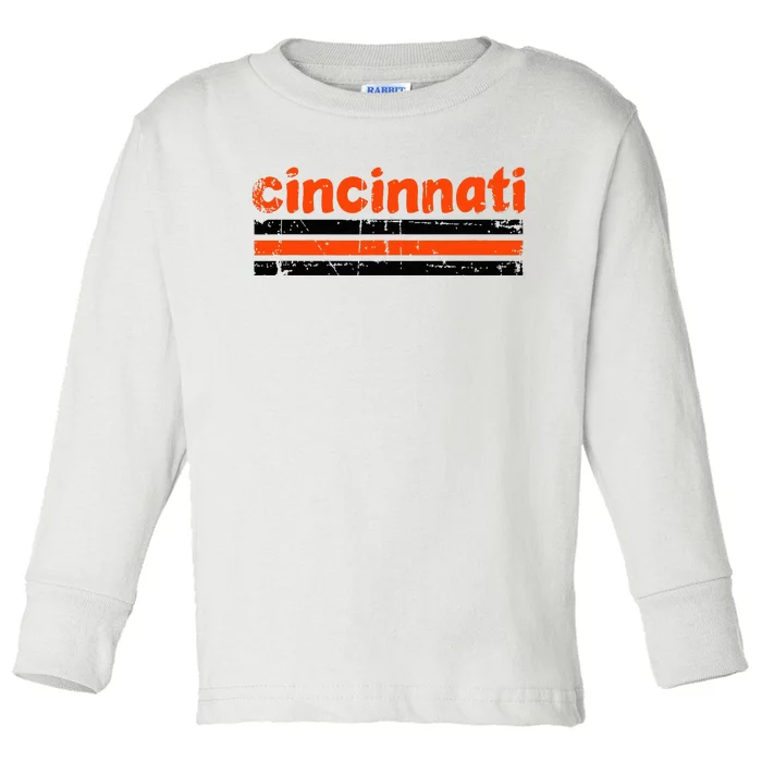 Cincinnati Ohio Three Stripe Vintage Weathered Toddler Long Sleeve Shirt