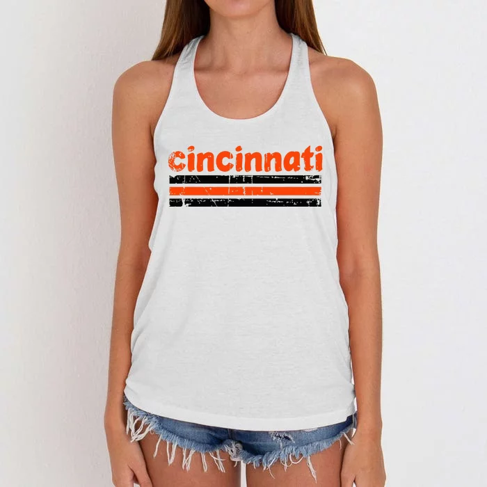 Cincinnati Ohio Three Stripe Vintage Weathered Women's Knotted Racerback Tank